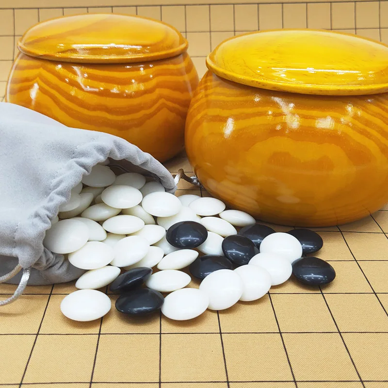 Go Game Chinese Weiqi Board Game Luxury Wooden Go Jar PU 60x45cm Chessboard Checker 28x25mm Plastic Chess Pieces