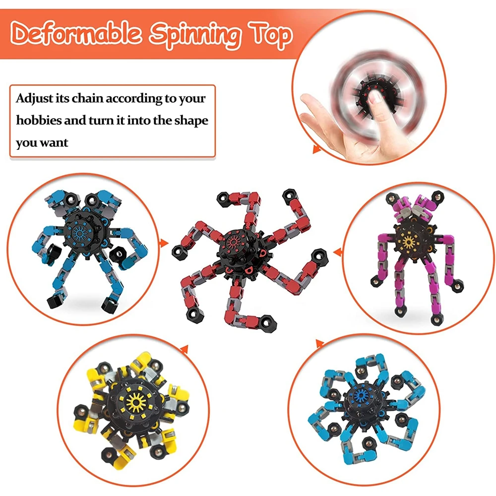 12/16 stuks grappige sensorische fidget toys, vervormbare kettingrobotspinners, stressverlichtende gyroscoop voor de vingertoppen, feestartikelen voor_voghion.com