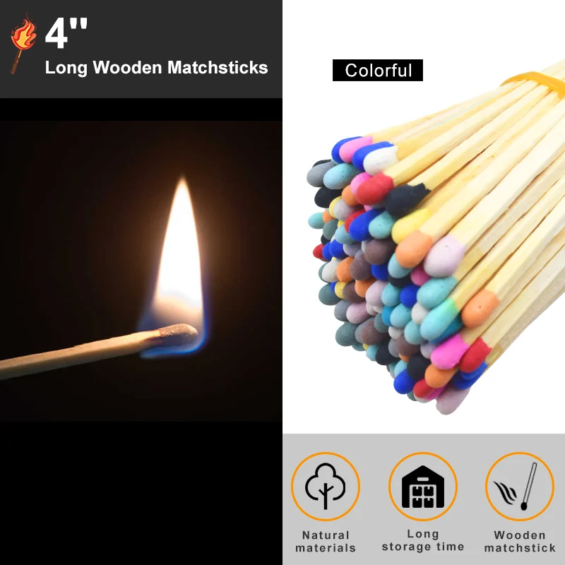 160 Count 4" Long Wood Safety Matches Bulk-Rainbow/Grey Striker Matches for Candle, Fireplace, Camping ()