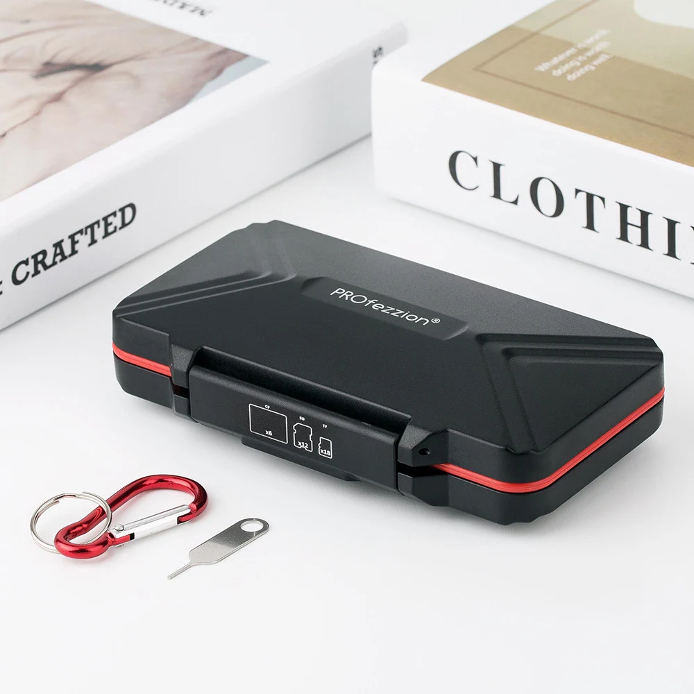 PROfezzion 36 Slots SD Card Case Waterproof CF Micro SD Card Holder Storage Box with Carabiner Memory Card Container Microsd