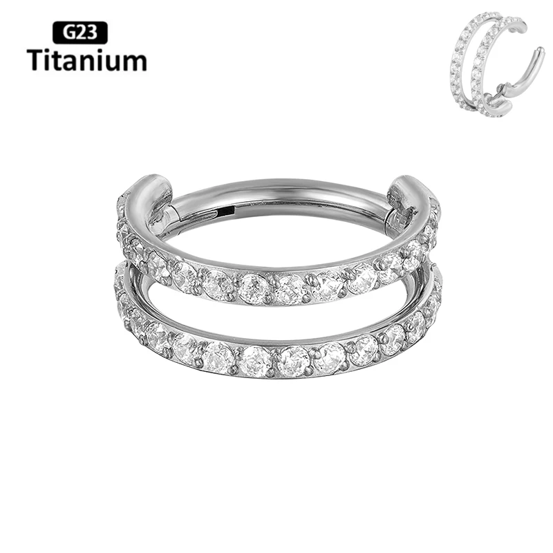 G23 Titan Piercing Double Layered Triple Stack Scharnier CZ Nasenring Helix Knorpel CZ Kleine Knorpel Septum Clicker Ohrringe – Detail 18