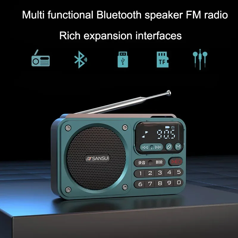 Sansui Portable Pocket Fm Radio Bluetooth Speaker Recorder Outdoor Waterproof Wireless Hifi Music Player Supporta Tf Card Flac