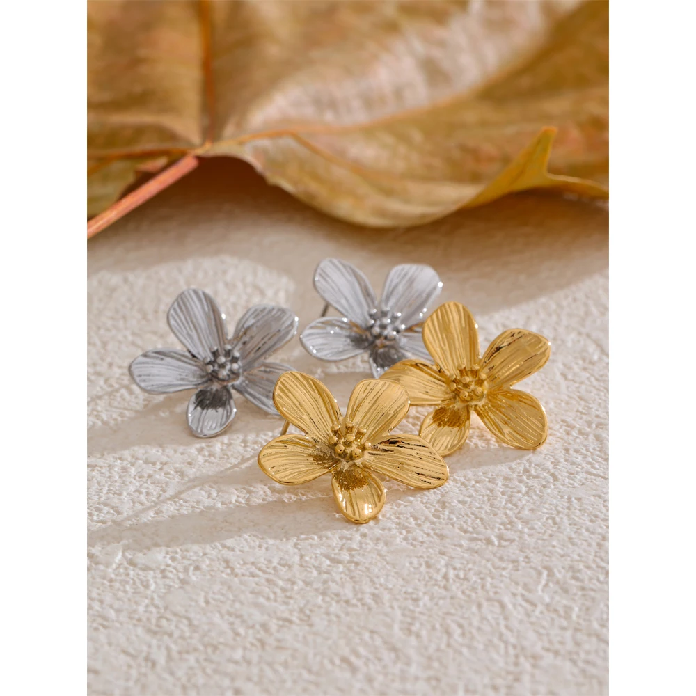 Yhpup Stainless Steel Metal Flower Daily Stud Earrings