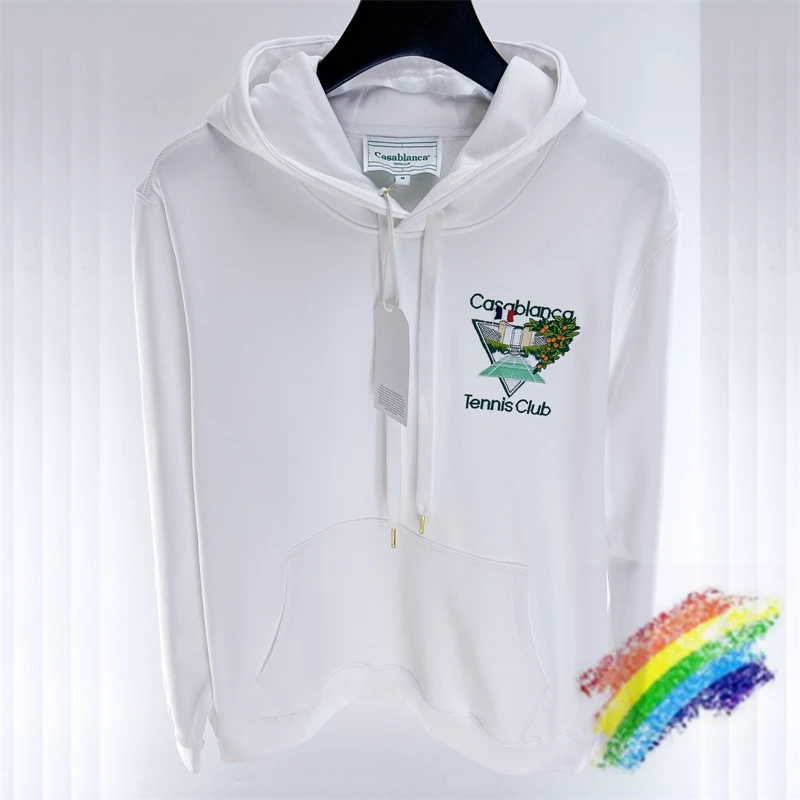 

French Flag Embroidery Tennis Club Casablanca Hoodie For Men Women 1:1 High Quality White Oversize Pullovers