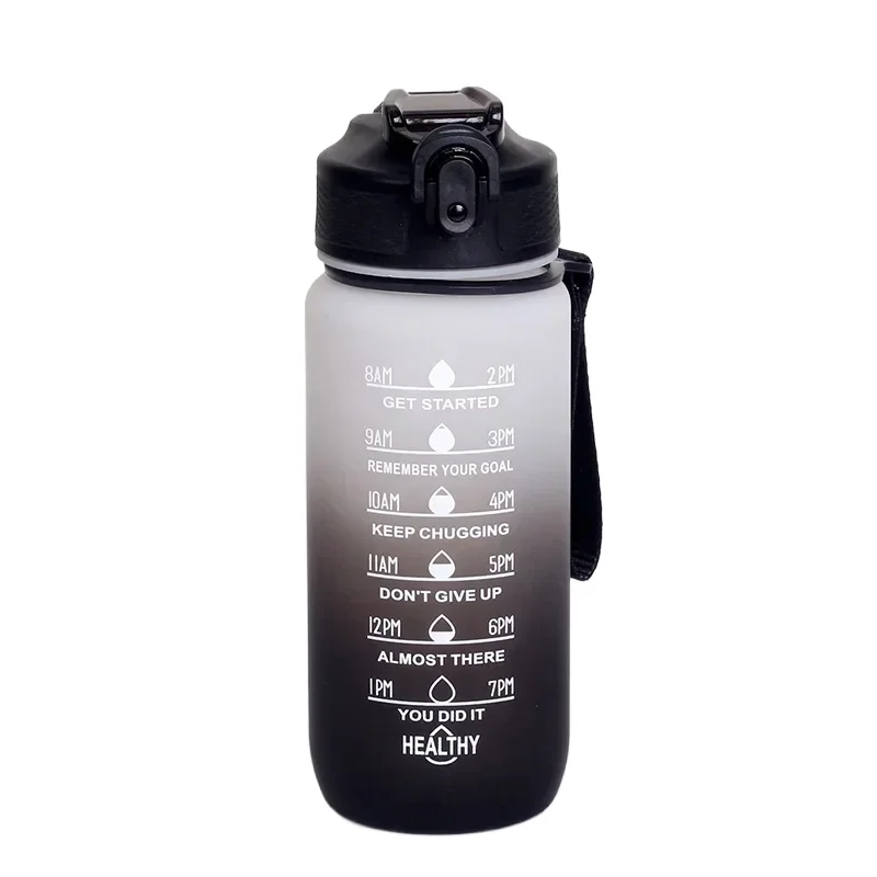 600ml Leakproof Motivational Water Bottle with Time Marker and Straw - Frosted Gradient Finish