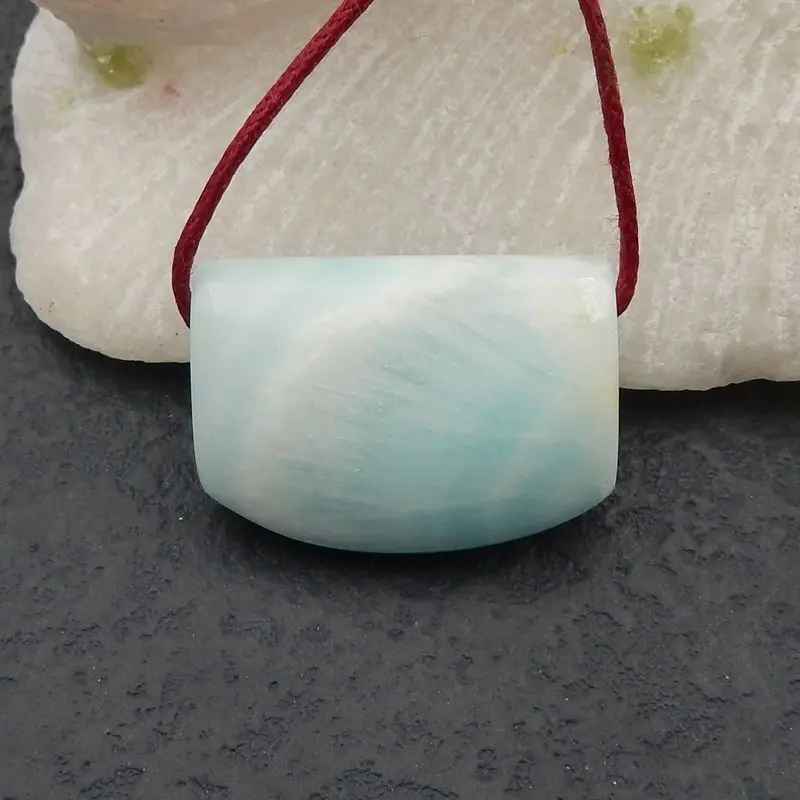 Semiprecious Stone Necklace Natural Larimar Handmade DIY Jewelry Pendant Bead Accessories 26x19x10mm 9g