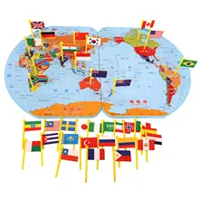 

World Map Board with National Flags Wooden Fun Foldable Map Board Game for Kids Learn Geography Countries Capitals Language &