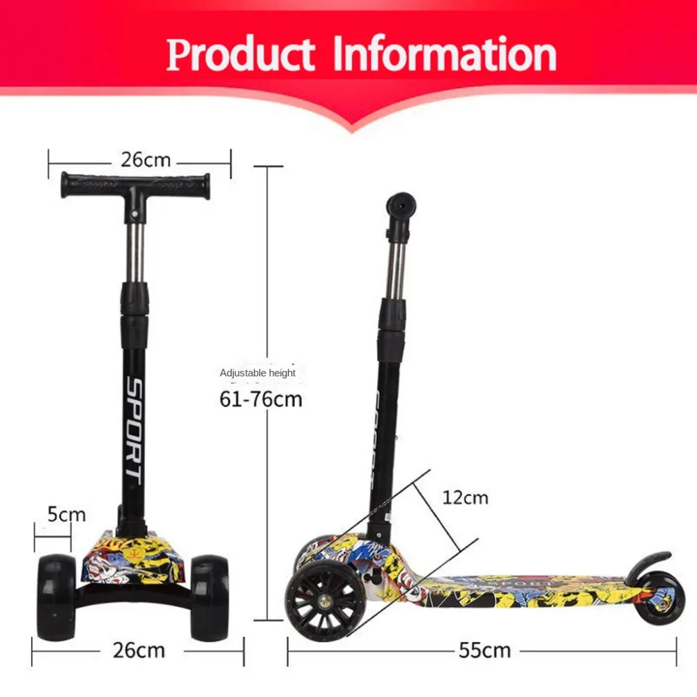 Foldable Children Scooter Adjustable Height Widened Pedals Kids Scooter Balance Bike With Flash Wheels Folding Foot Scooters