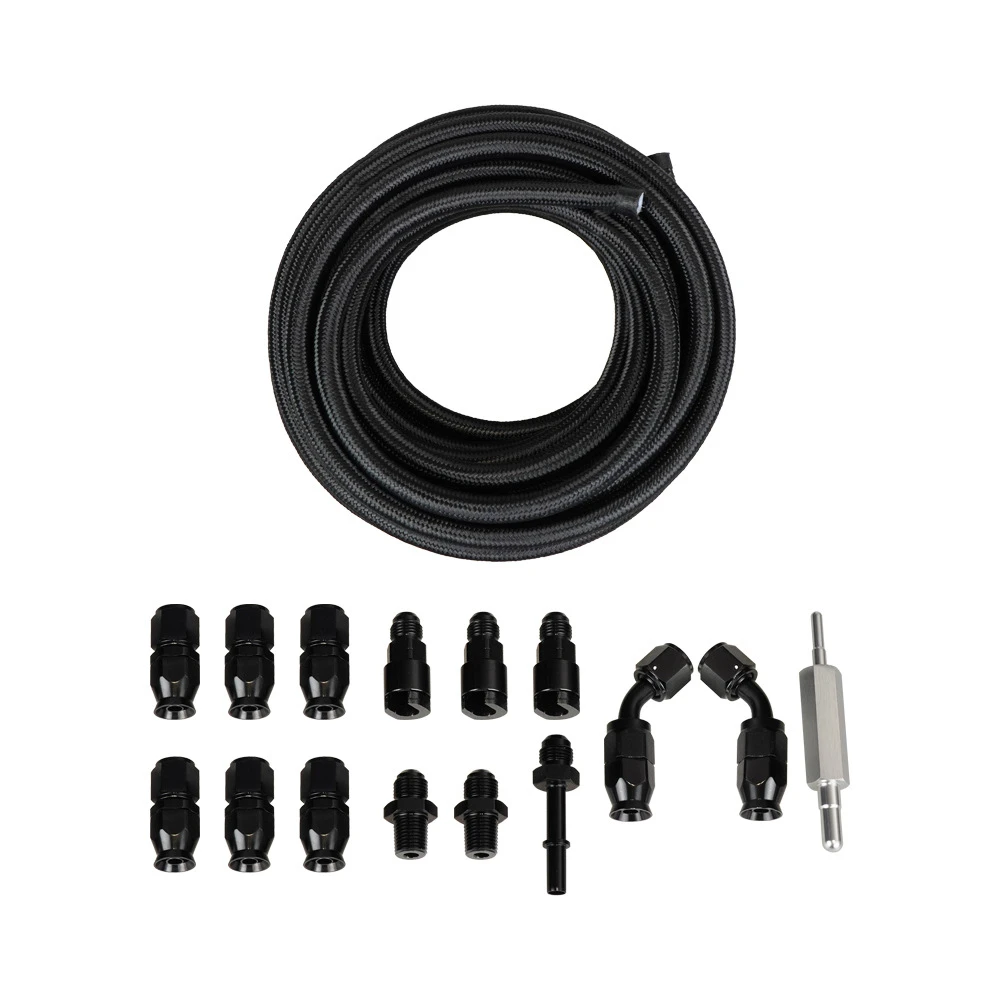 6AN 3/8 PTFE LS Swap EFI Fuel Line Fitting Kit E85 Nylon Braided