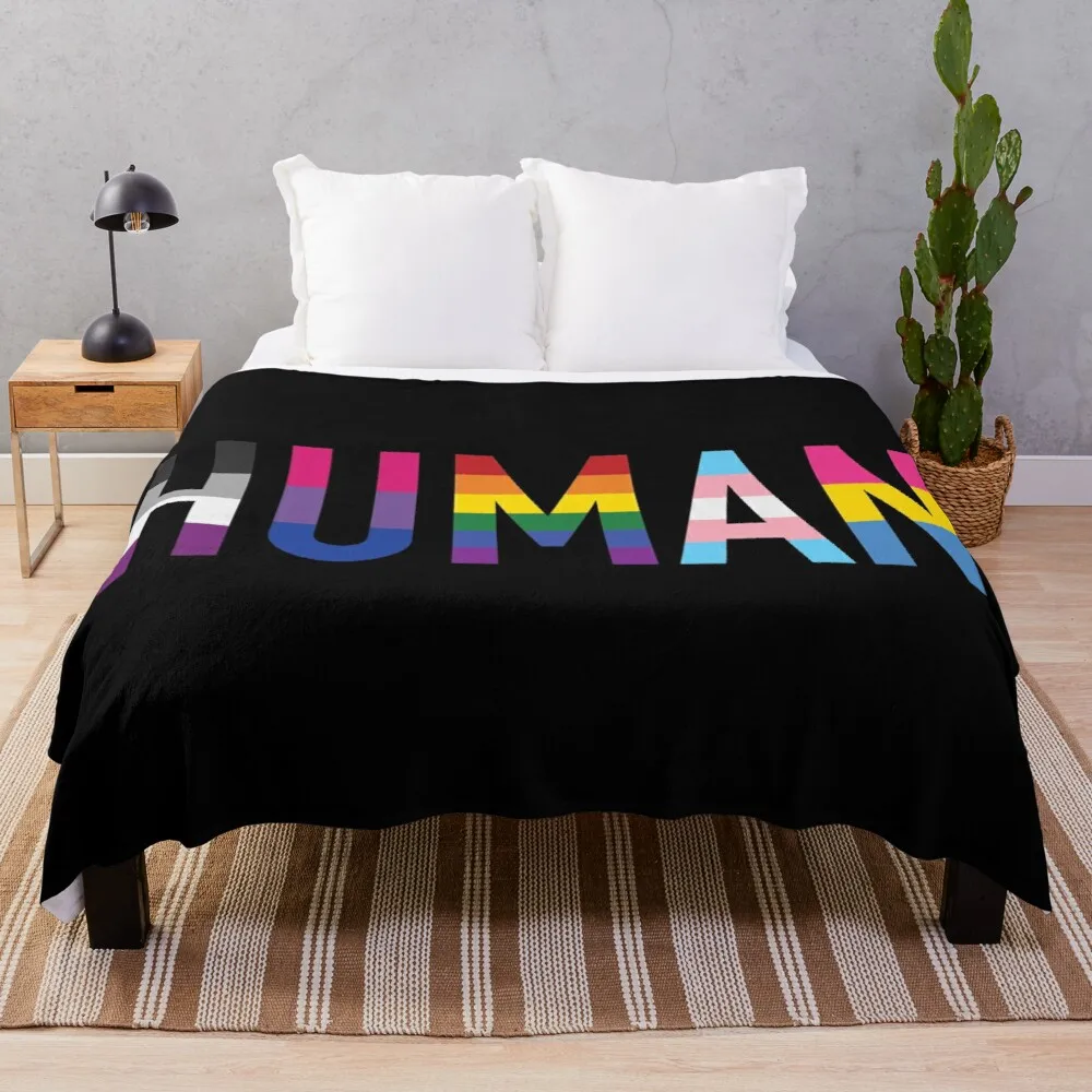 

Human, Various Queer Flags 1 Throw Blanket crochet blanket big thick furry couple blanket travel blanket tweed blanket