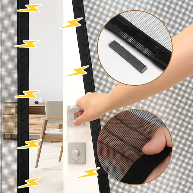 Écran de porte magnétique, ouverture droite, moustiquaire magnétique de porte latérale noire, vol anti-insectes, filet Invisible d'intérieur de cuisine d'été 3
