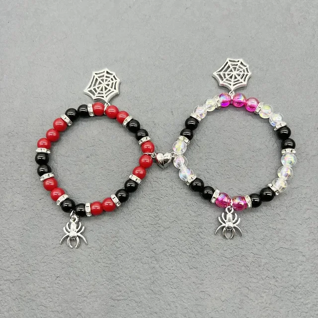 Bracelets d'amitié assortis araignée pour Couples Bracelets porte-bonheur araignée Bracelets d'amitié magnétiques pour 2 Bracelets d'Halloween