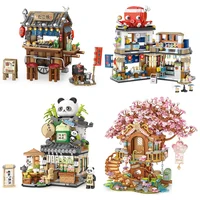 Mini city Street view Architectural landscape model Creative folding blocks toy Takoyaki Shop Coffee shop Christmas gift 1