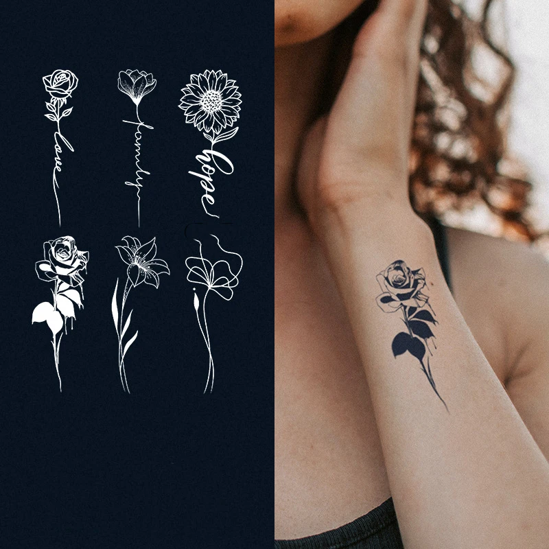 

Juice Tattoo Stickers Literary Flower Feathers Sun Moon Big Flower Arm Body Art Men And Women Temporary Tattoos