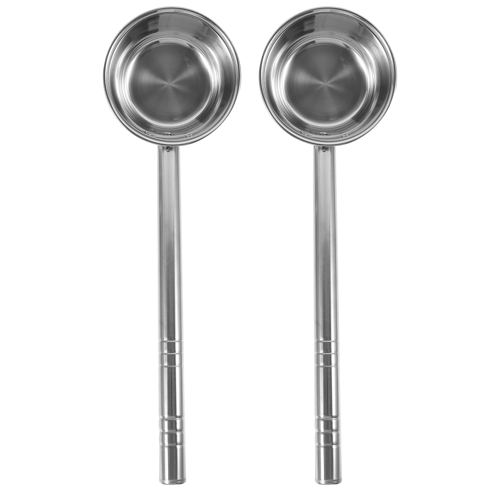 2 Pcs Spoons Long Handle Kitchen Soup Spoon Food Serving Spoon Stainless Steel Ladle Water Scoop Hot Pot Silver