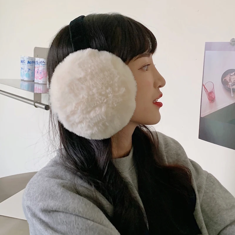 Soft Plush Ear Warmer Winter Warm muffs for Women Furry Cozy Solid flap Students Cold Protection Fashion Ladies  Cover