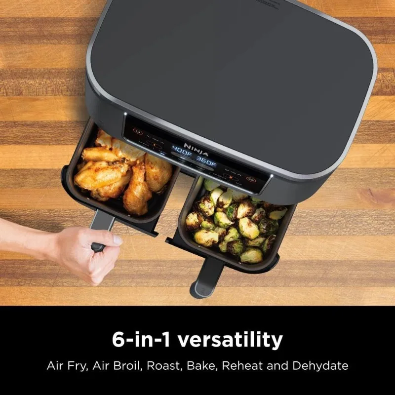Ninja DZ201 Foodi 8 Quart 6-in-1 DualZone 2-Basket Air Fryer with 2 Independent Frying Baskets, Match Cook & Smart Finish, Grey 3