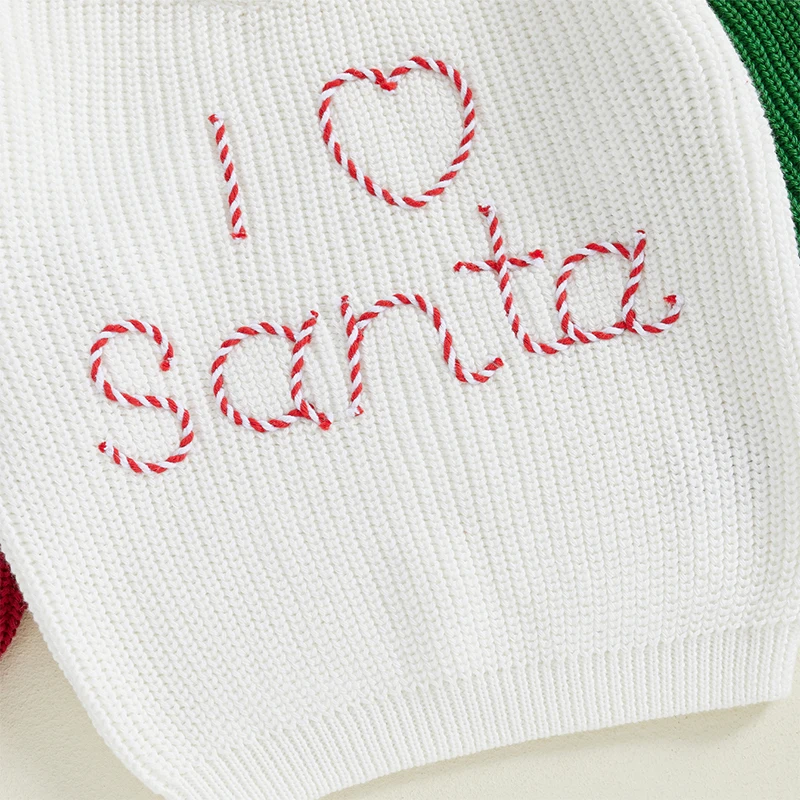 Description Picture 6 of itemBaby Christmas Sweater Contrast Color Long Sleeve Crew Neck Letters Warm Knit Pullover Winter Tops