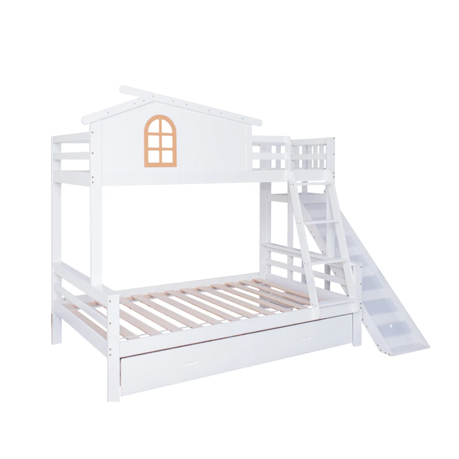 Lit Superposé Enfant 90x200 Cm Avec Toit, Échelle De Sécurité Et