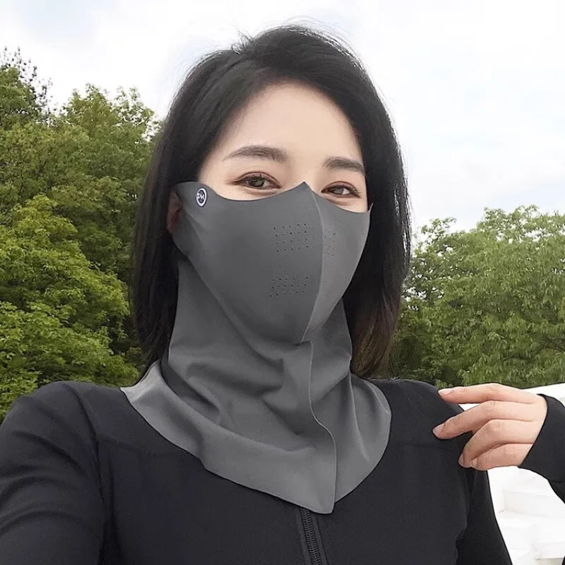 Sunscreen Mask Summer Outdoor Sports Women Sun Masks Breathable Skin-friendly Ice Silk Mask Large Area Face Cover 1PC
