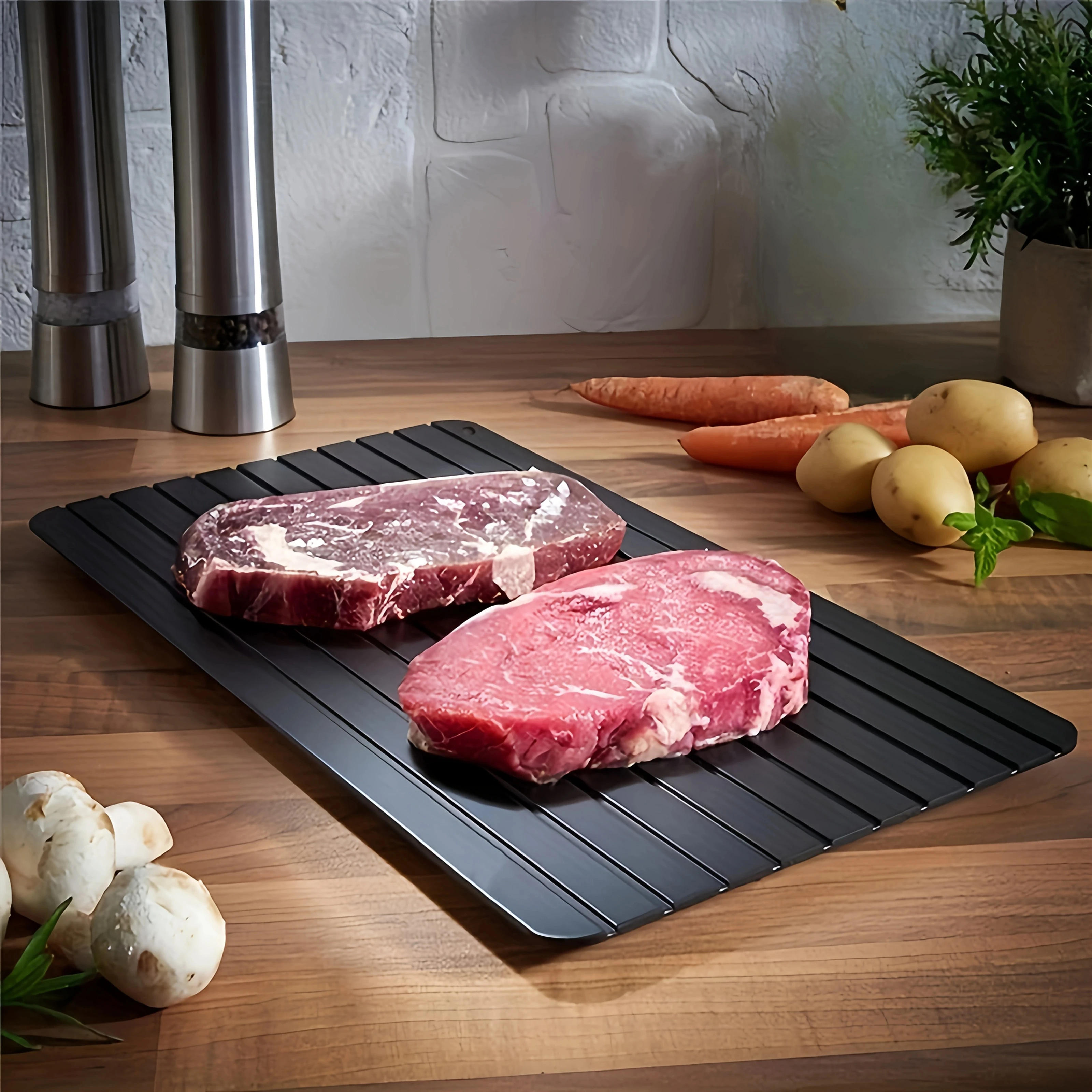 Quick Defrosting Tray Non-Stick Surface and High Thermal Conductivity – Easy to Clean Use and Store for Frozen Meat and Fish