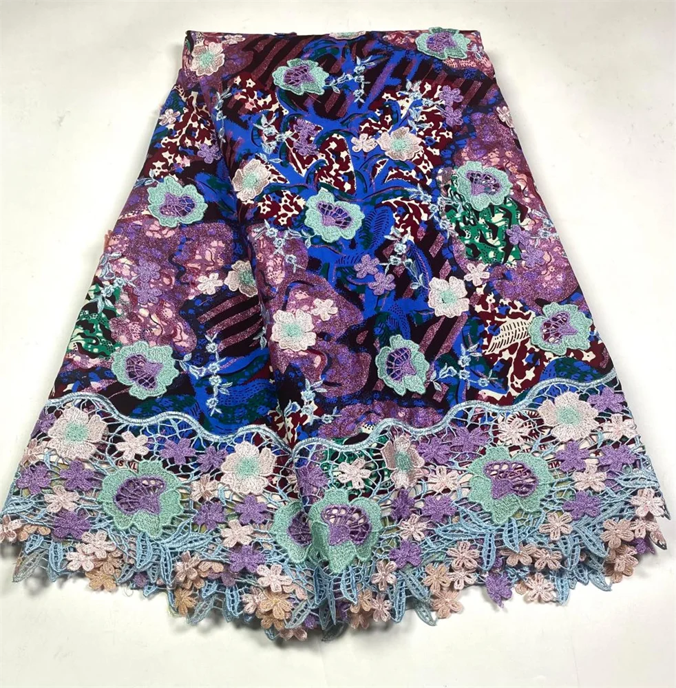 New High Quality Wax Guipure Embroidery African Wax Lace Fabric 2026 Blue French Ankara Lace For Women Ankara For Sew 6
