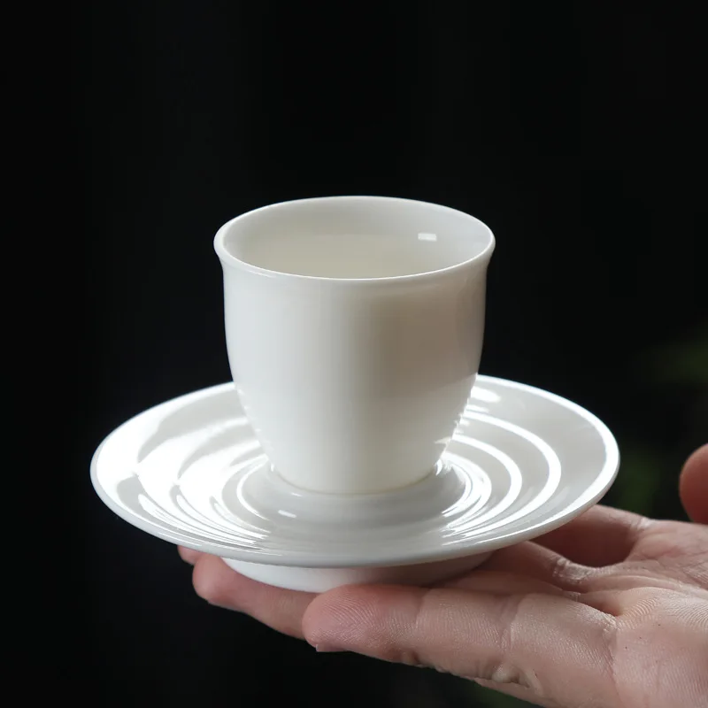 Ceramic Teacup Mutton fat jade Cup Handmade Three-dimensional Relief Tea Bowl Chinese Tea Set Accessories Master Cup