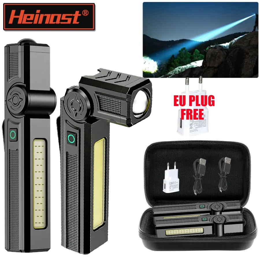 Lampe de poche portative COB + LED haute puissance avec lampe de travail LED rechargeable magnétique lampe de poche à poignée pour urgence de réparation de voiture
