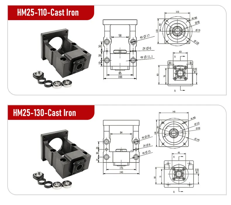 Kugelumlaufspindel SFU3204/3205/3210 L = 1200 mm – 2550 mm + BF25-Unterstützung + HM25-110/130 Gusseisen Nema42/52 + Pflaumenkupplung XB40 * 65 + DSG32H – Detail 10