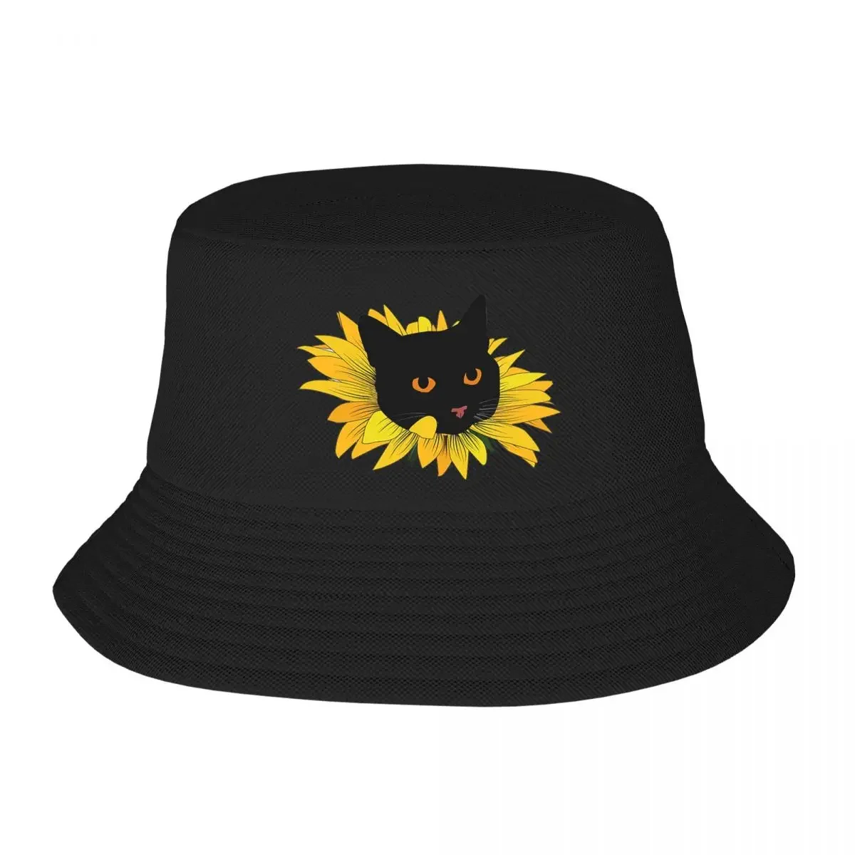 Black Cat Popping Out Of A Sunflower Bucket Hats Panama For Kids Bob Hats Outdoor Fisherman Hats Summer Beach Fishing Berretto Unisex