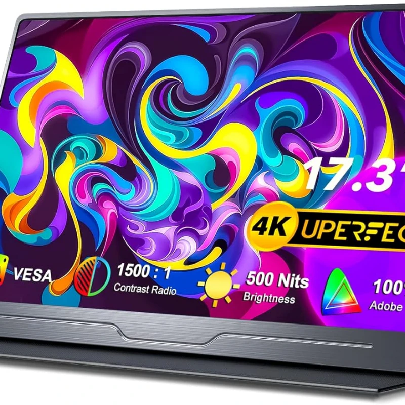 

Портативный монитор 4K, 17,3 дюйма UHD FreeSync 100% Adobe RGB 500 нит, яркость HDR IPS 2 динамика, игра по уходу за глазами