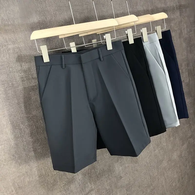 

2024 Men's Summer Fashion Thin Ice Silk Suit Shorts Men Loose Solid Color Short Pants Male Pockets Straight Casual Shorts K49