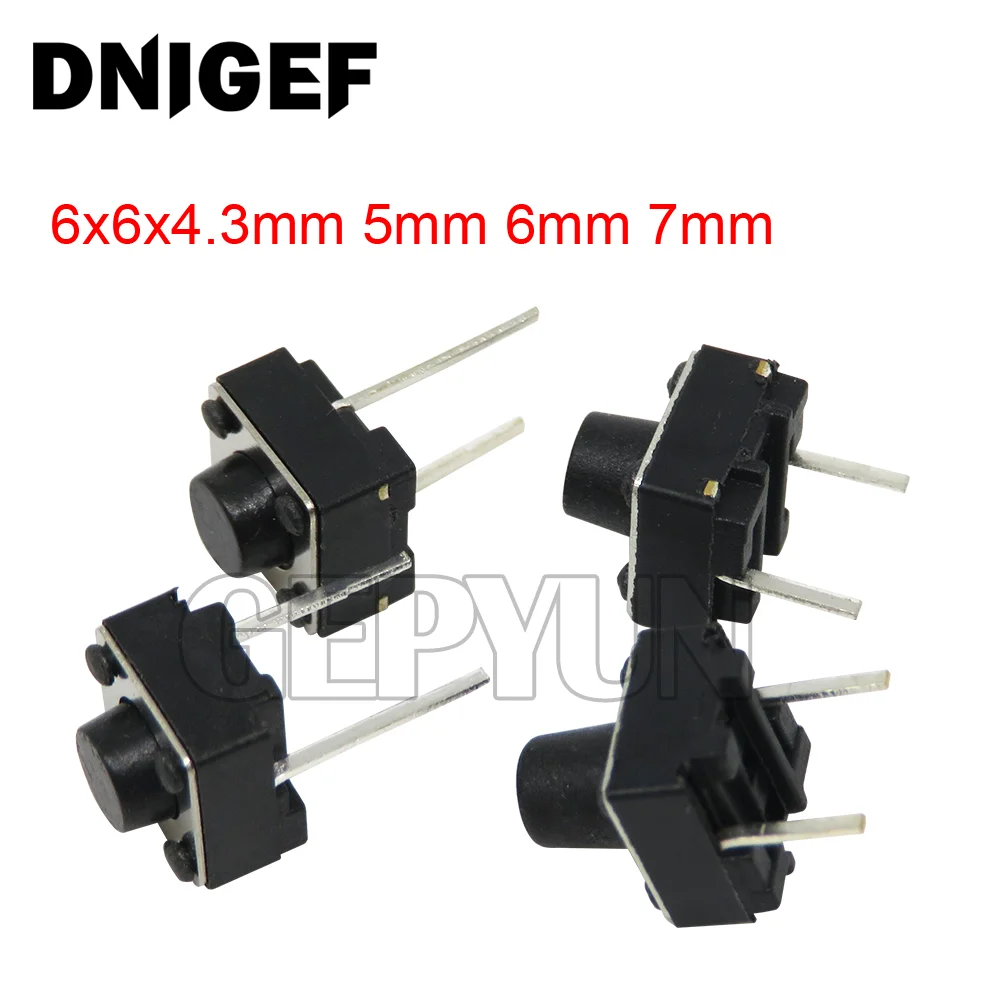 50Pcs Micro Tactile Switch Momentary Tact DIP Switch 2Pin 6 x 6mm Micro Touch Push Button High 5mm 6mm 7mm