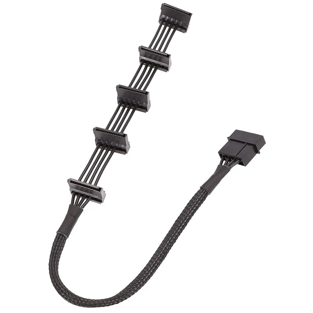 Adaptateur de câble d'alimentation SATA pour serveur PC, 4 broches IDE Molex, 1 à 5 SATA, répartiteur, 18AWG, noir, 40cm, pratique et durable, haute qualité, 1 pièce