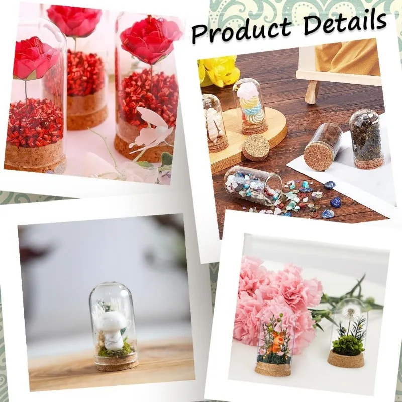 20Pcs Cloche Bell Jar 8mL Glass Display Dome Cork Base 1.28 inch Small Bottles Mini Bottles Dome Decorative Jars