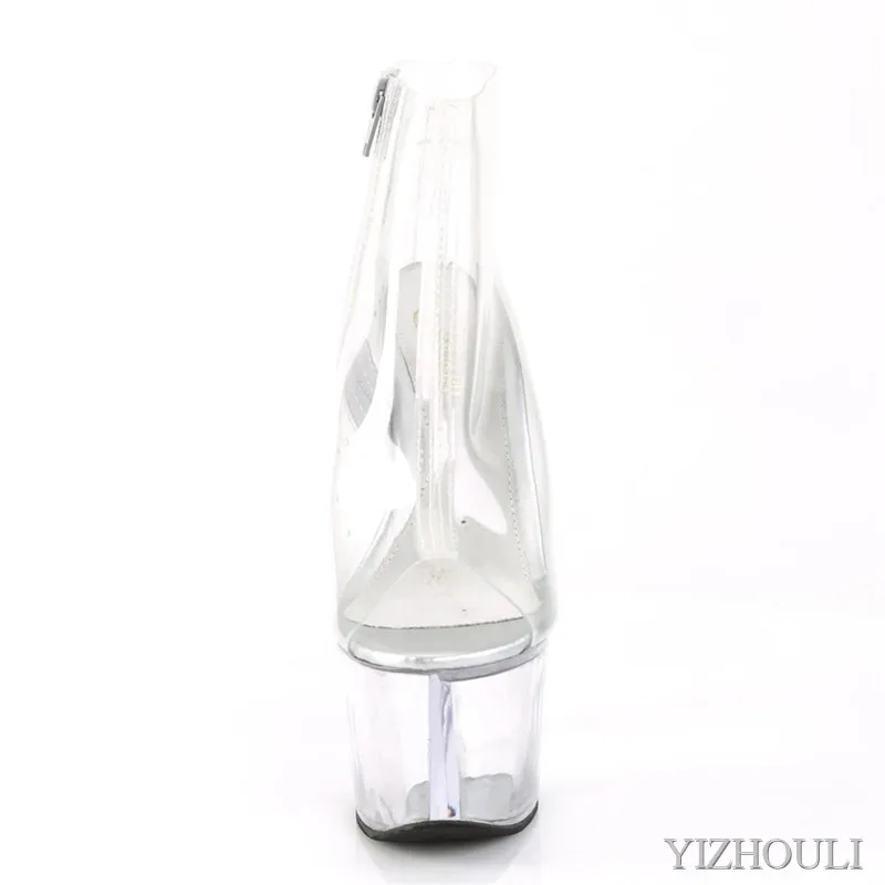 17 cm full transparent upper heels, low boots for banquet, 7 inch heels, catwalk for stage models, ankle dance shoes