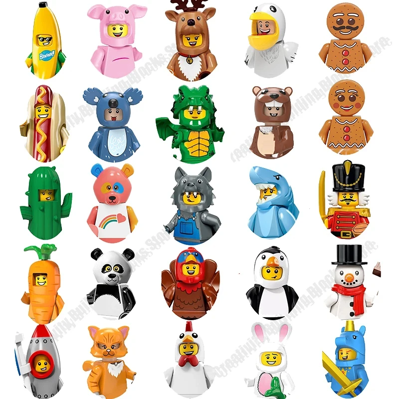 

Random 80 pcs Popular Mini Figure Banana Sausage Cactus 3D Model DIY Building Blocks Toy Model Children's Toy Gift