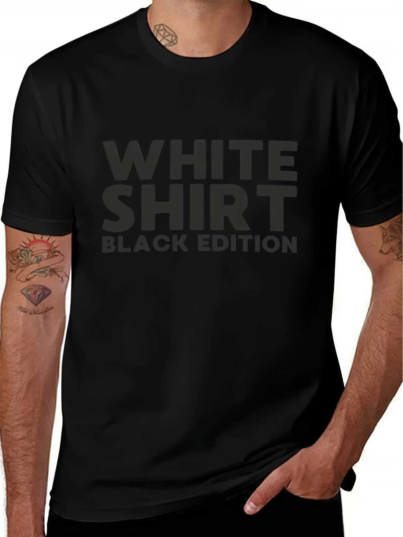Neuartiges WEIßES HEMD SCHWARZE EDITION Herren T-Shirt Baumwoll-Tee Damen Übergroßes Lockeres Sommer O-Ausschnitt Casual Streetwear Humor Lustige Oberteile