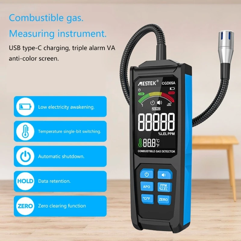 

Combustible Gas Leak Detector with Hose Audible Visual Alarm 50-50000PPM Propane Methane Gas Sensors Portable Dropshipping