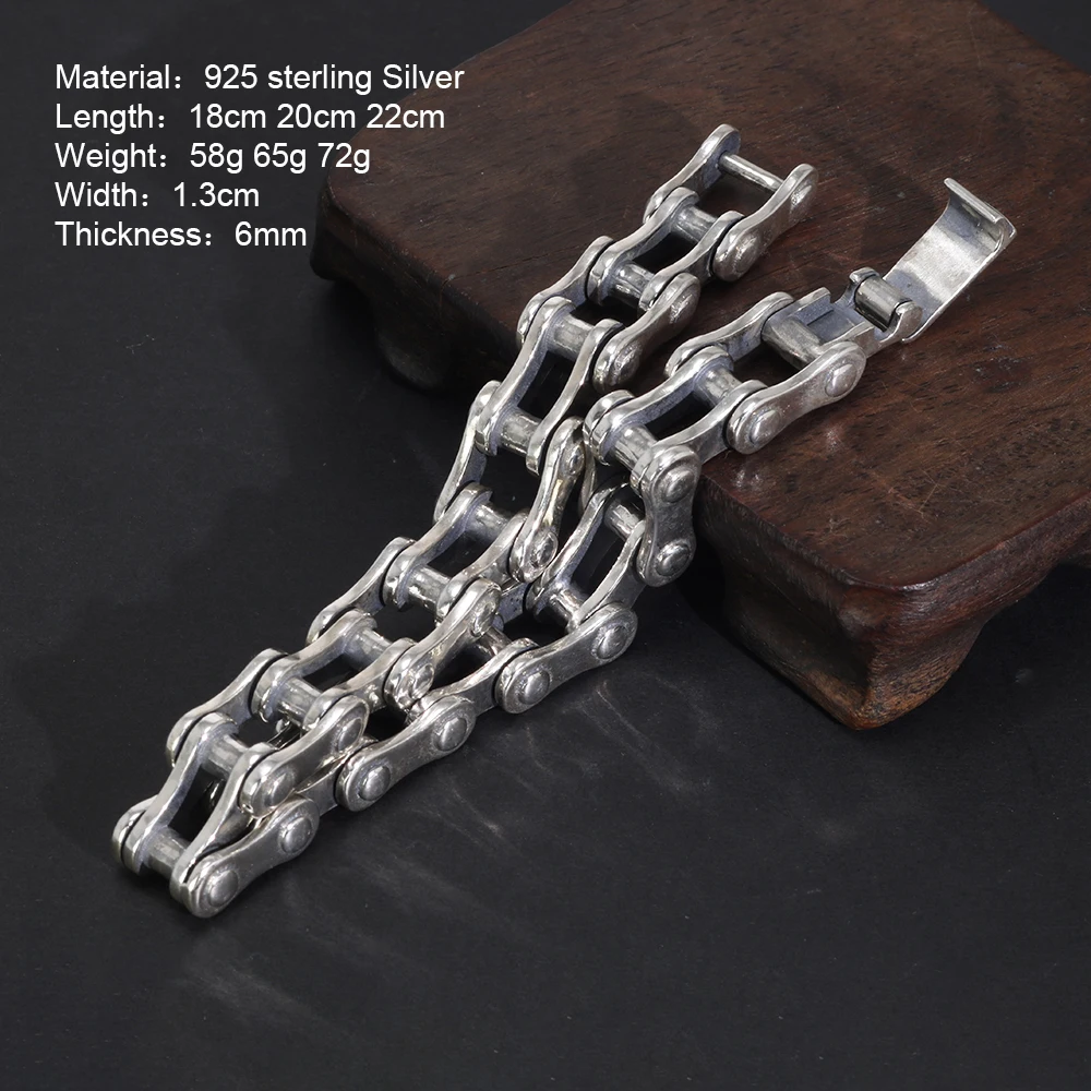 Vintage Bicycle Chain Bracelet 925 Sterling Silver for Men