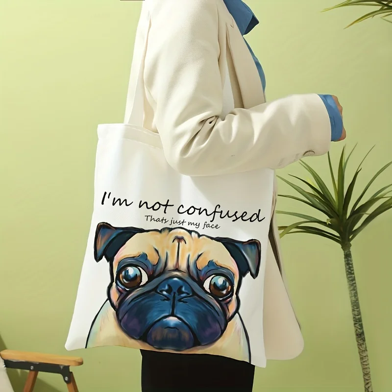 1pc，Dog pattern printed casual handbag, reusable fashionable backpack, multifunctional handbag, canvas shopping bag