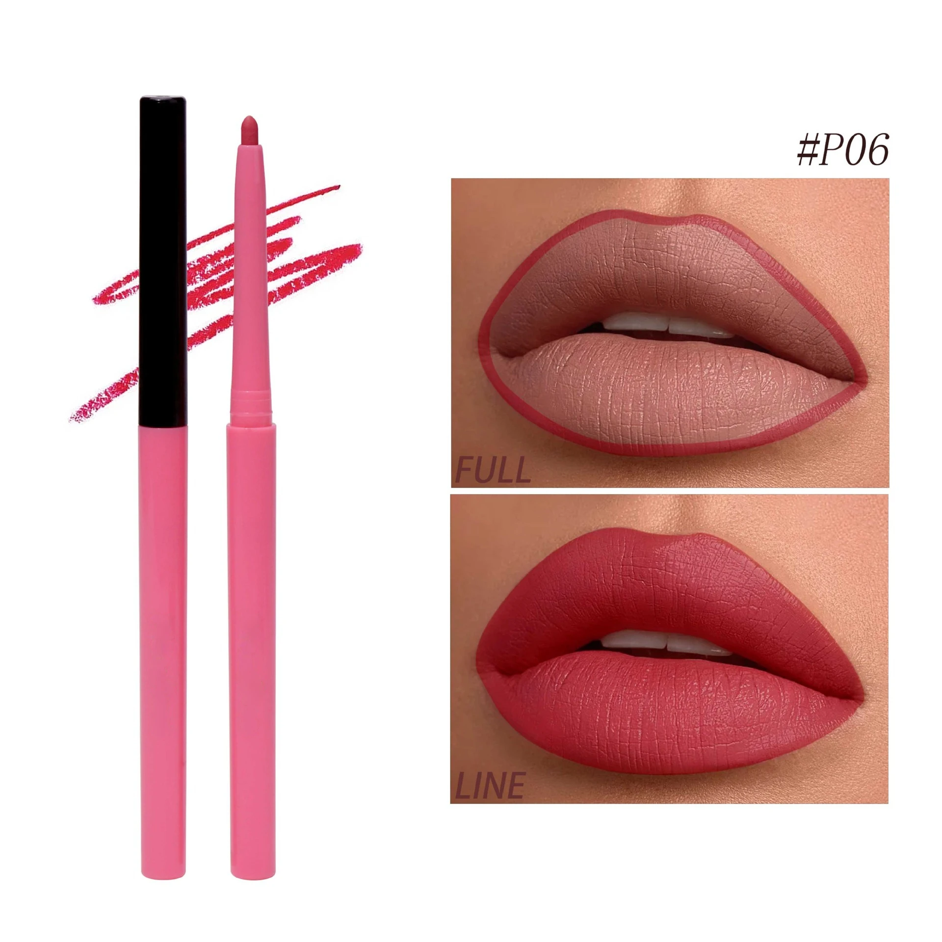 Lipstick pencil Lipstick Pencil Waterproof Sexy Red Matte Contour Tint Lipstick Lasting Non-stick Cup Lipliner Pen Lips Makeup Cosmetic 6 Color