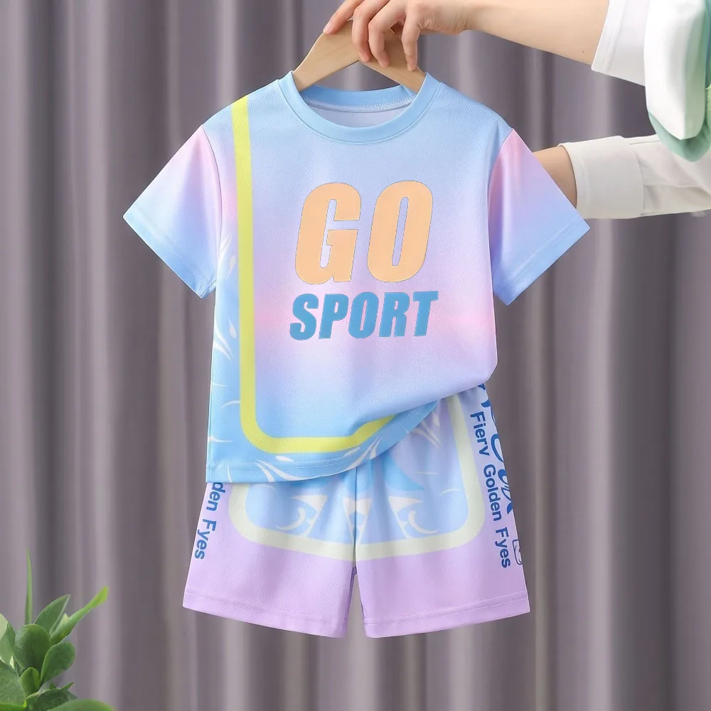 Summer Boys and Girls Sport Clothing Sets Breathable Mesh Quick-dry Kids Casual Outfits Children's T Shirt and Shorts 2pcs  Suit