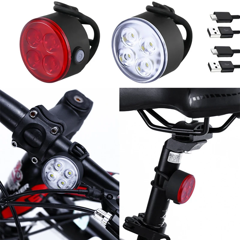

USB Rechargeable Bicycle Lights Cycling Front Tail Safety LED Light Road Mountain Bike Flashlight Outdoor Cycling Accessories