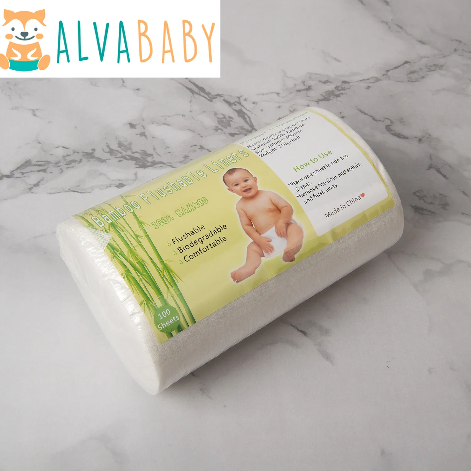 50 Rolls ALVABABY Bamboo Flushable Nappy Liner Biodegradable Cloth Diaper Liners Bamboo Roll