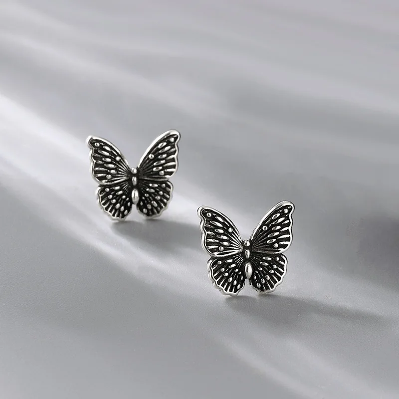 Personality Butterfly Design Thai Silver Ladies Stud Earrings Promotion Jewelry For Women Summer Gifts Anti Allergy |