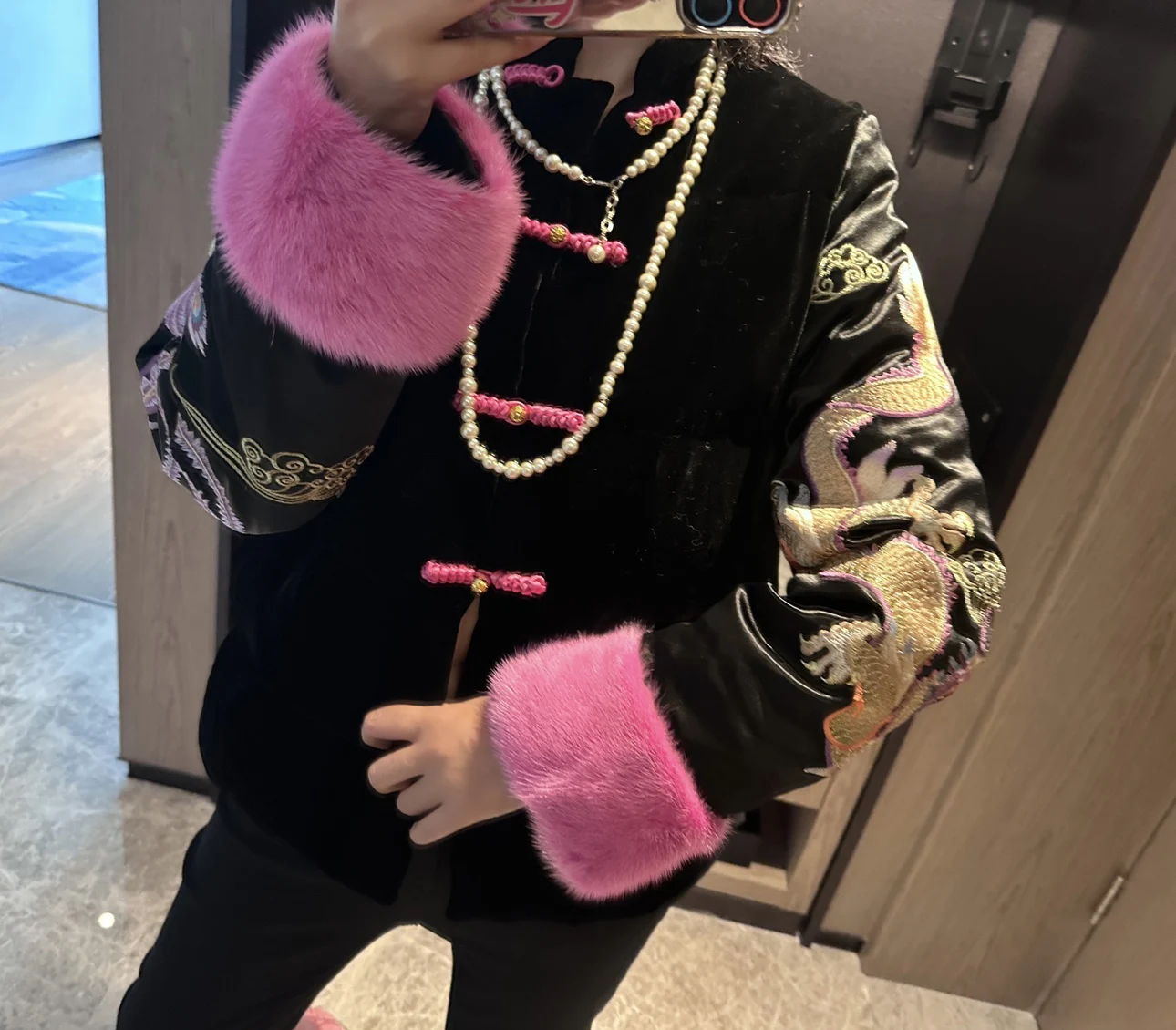 Winter New High End White Goose Down Down Coat Chinese Style Dragon Phoenix Embroidered Silk + Velvet Contrast Cuffs Coat S-XL