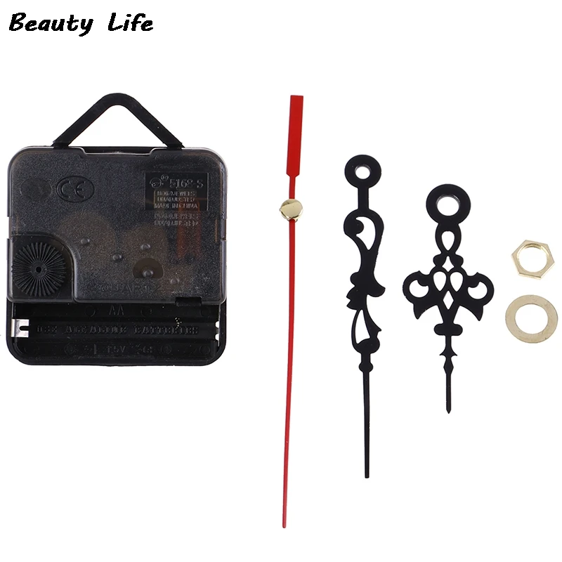 1 Set Silent Wall Clock Quartz Needle Movement Black and Red Hands DIY Replacement Part Repair Kit Tool Set Clock Mechanism