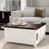 Wood Square Center Table with Charging Station&USB Ports, Living Room Central Table w/Large Hidden Space, for Living Room 6