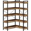 Bookshelf 5 Tier with 4 Hooks Reversible Corner Bookshelf 65" Industrial Wooden Bookcase 1